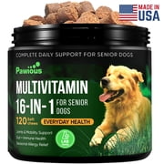 Pawious 16-in-1 Dog Multivitamin Chews, Glucosamine, Probiotics, Omega-3, Skin Coat Supplement, 120 ct, 9 oz
