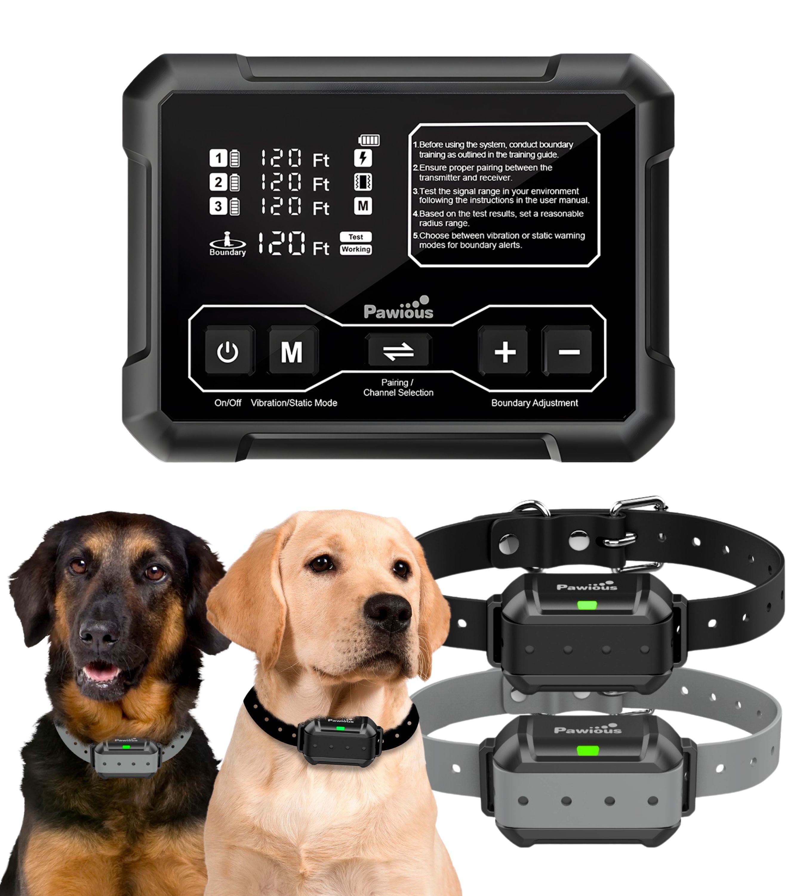 Walmart Deal of Pawious Electronic Pet Perimeter - 2 Dog Wireless Fence, Virtual Containment System for 1 Acre, Real-Time Monitoring