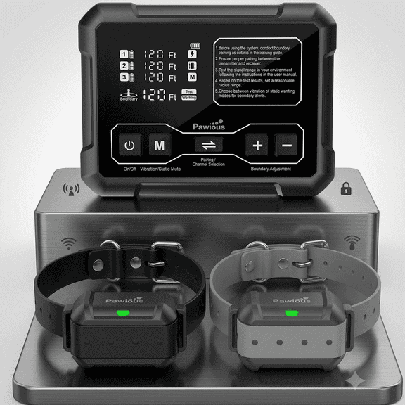 Pawious Wireless Dog Fence - 2 Dog Set, High Precision Containment System for Up to 5 Acres