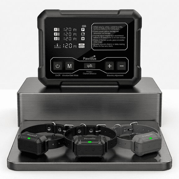 Pawious Wireless Dog Fence - 3 Dog Set, High Precision Containment System for Up to 5 Acres, Real-Time Distance Monitoring