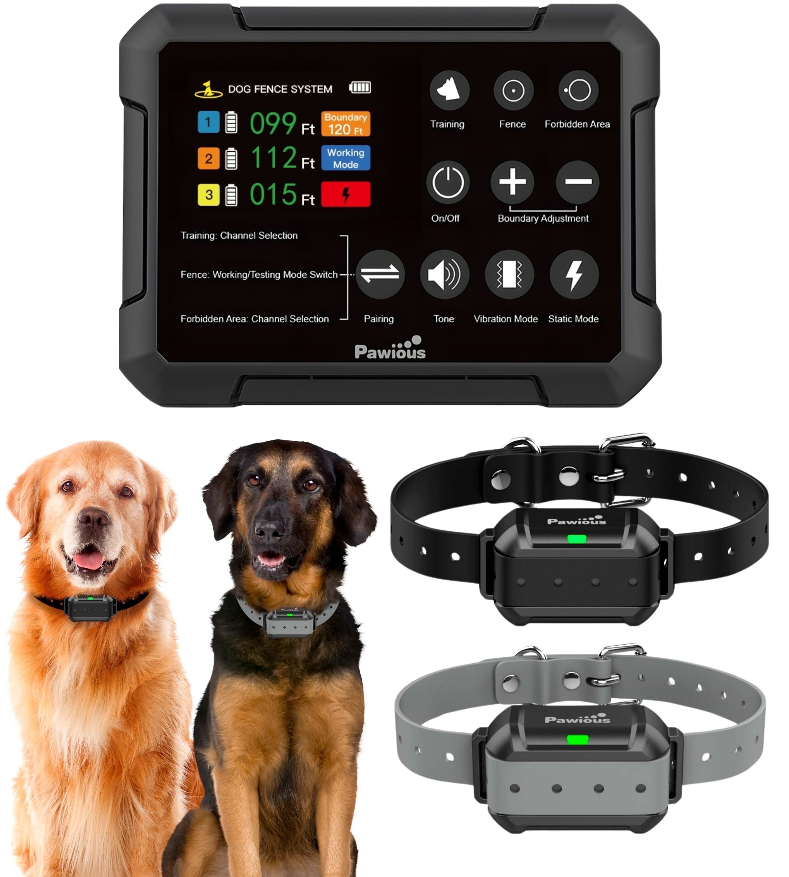 Pawious Wireless Dog Fence & Forbidden Area, Set for 2 Dogs, High Precision Containment System for Up to 5 Acres Coverage Area