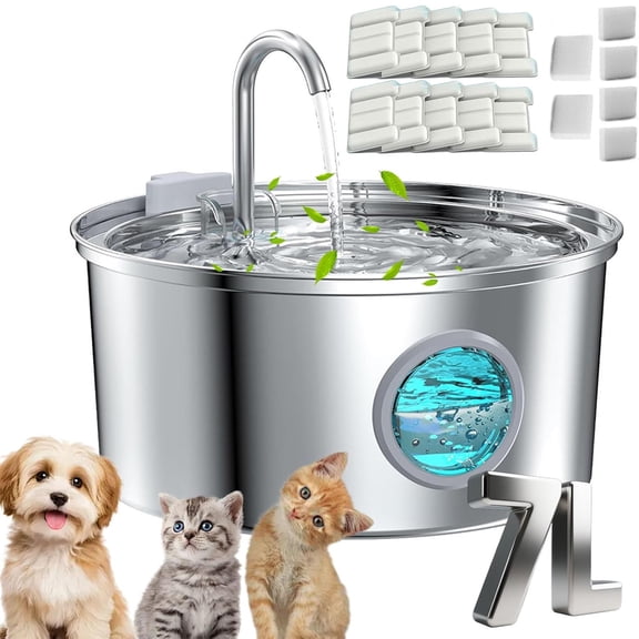 Pawira Stainless Steel Cat Water Fountain, 3.2L/7L Ultra-Quiet Pet Drinking Fountain for Small Cats, Dogs, and Medium to Large Pets