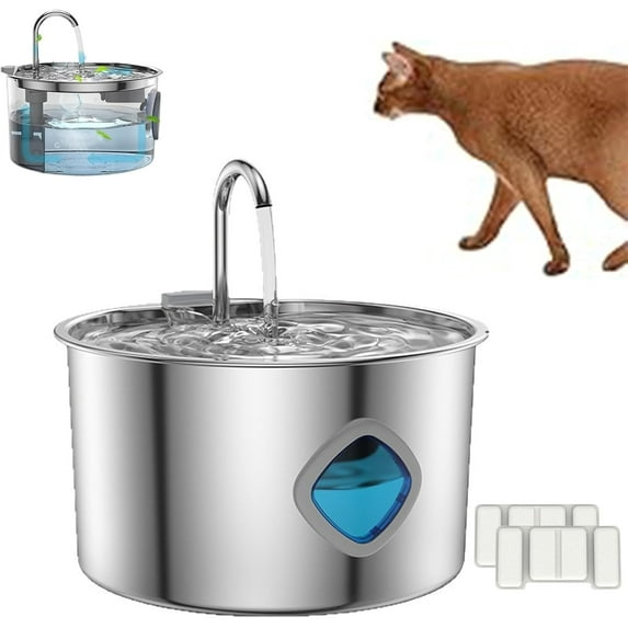 Pawirra Water Fountain for Cats Dogs, Pawirra Premium Cat Water Fountain for Healthy Hydration, Large Capacity Stainless Steel Pet Water Fountains with Water Window (1PC+2 Filter)
