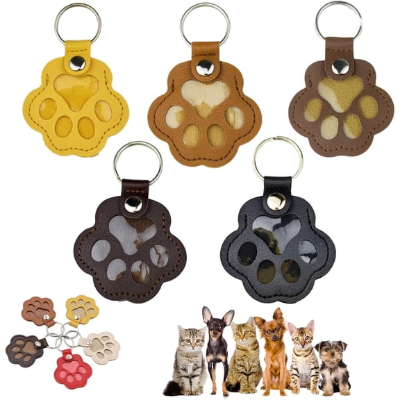 Cat & Dog Hair Keychain, 3/5/8 Pcspaw Keys Pet Leather Fur Keychain Refillable, Shaped Leather Memorial Keepsake Collector, Memorial Gift for Pet Lovers or Memorials (5pcsA)