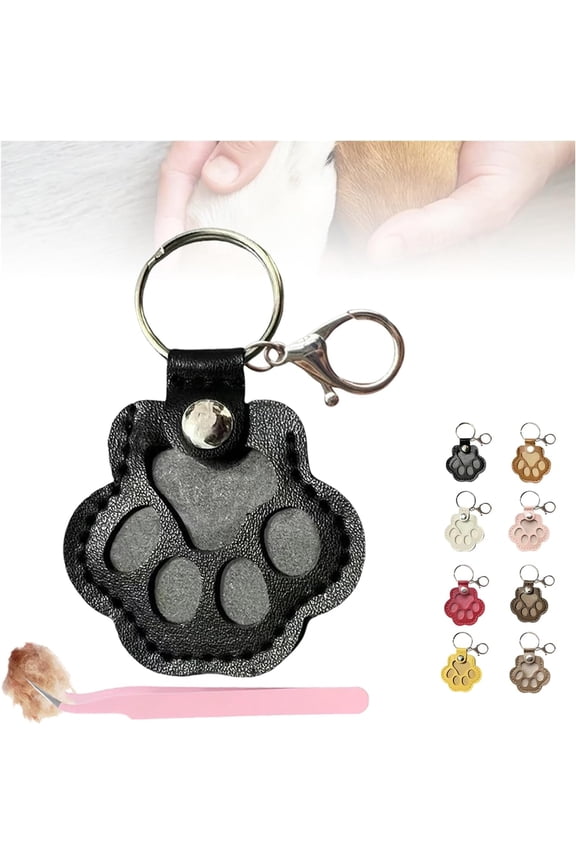 Paw Shaped Leather Memorial Keepsake for Dog Cat Fur Storage, Pet Keychain Refillable, Cat & Dog Hair Keychains, Unique Memorial Collection Keychain, Memorial Gift For Pet Lovers (Black 1)