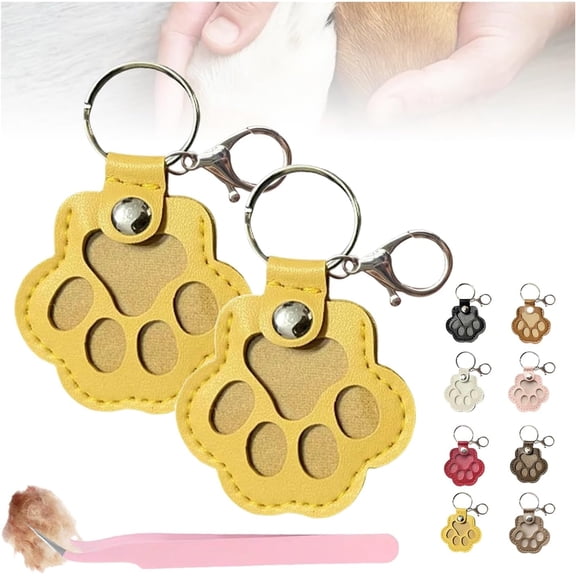 Paw Shaped Leather Memorial Keepsake for Dog Cat Fur Storage, Pet Keychain Refillable, Cat & Dog Hair Keychains, Unique Memorial Collection Keychain, Memorial Gift For Pet Lovers (Yellow 2)
