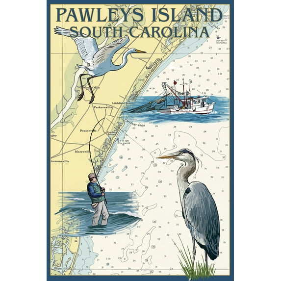 Pawleys Island, South Carolina, Nautical Chart (24x36 Giclee Gallery Art Print, Vivid Textured Wall Decor)