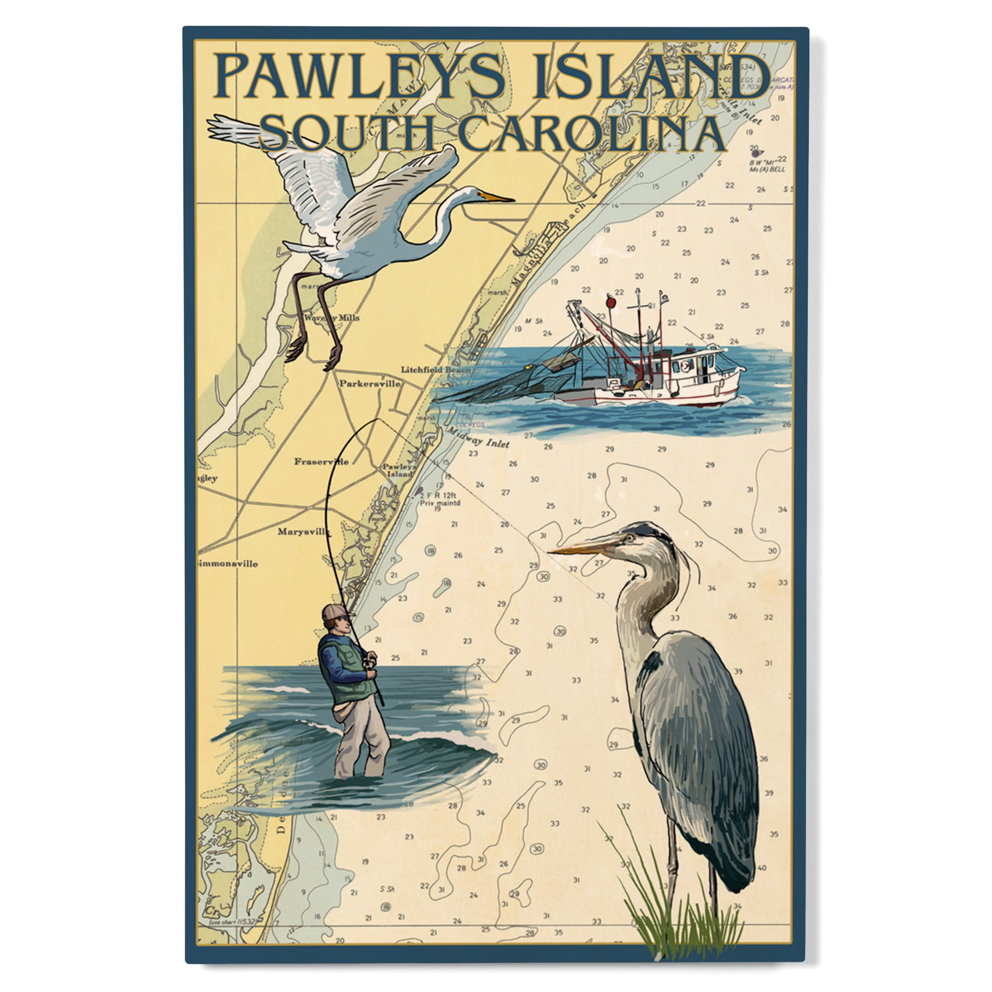 Pawleys Island, South Carolina, Nautical Chart Birch Wood Wall Sign ...