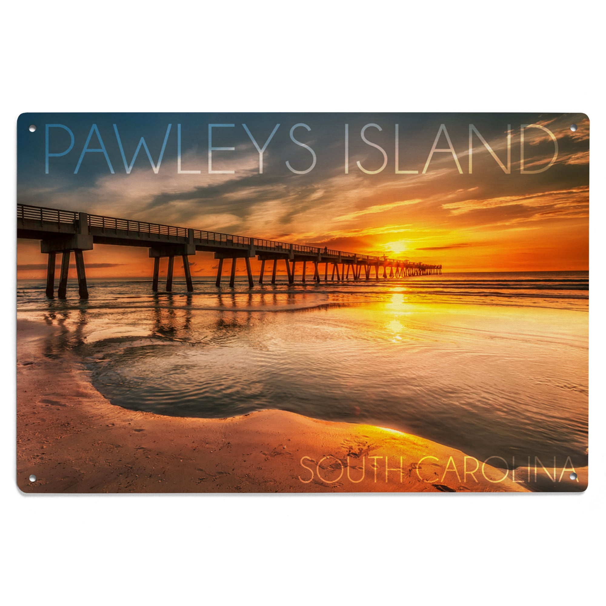Pawleys Island, South Carolina, Pier and Sunset Birch Wood Wall Sign ...