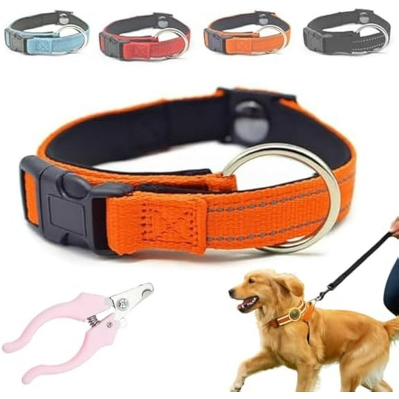 Pawliberation Magnetic Dog Collar – Reflective, Adjustable & Waterproof Nylon Collar with Magnetic Closure, Soft Lining & Secure Buckle for Small to Large Dogs (Orange)
