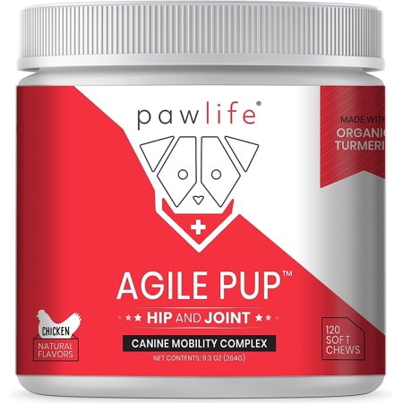 Pawlife Agile Pup Natural Dog supplements Hip and Joint Supplement for Dogs Glucosamine,Chondroitin & MSM Soft Chews 120