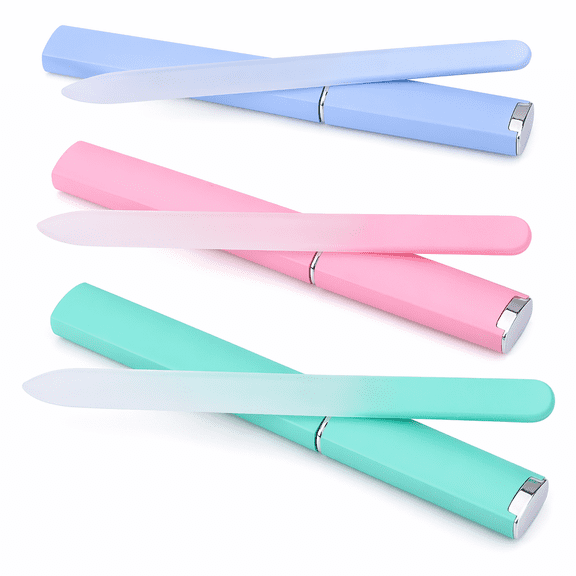 Pawlora 2026 New 3 Pack Crystal Glass Nail File with Case,Fingernail Files for Natural Nail Glass Filer Professional Manicure Nail Tool Glass File