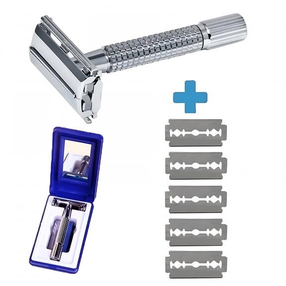 Pawlora 2026 New Long Handle Double Edge Safety Razor-Butterfly Open Razor with 5 Stainless Steel Double Edge Safety Razor Blades-Close,Clean Shaving Razor for Men
