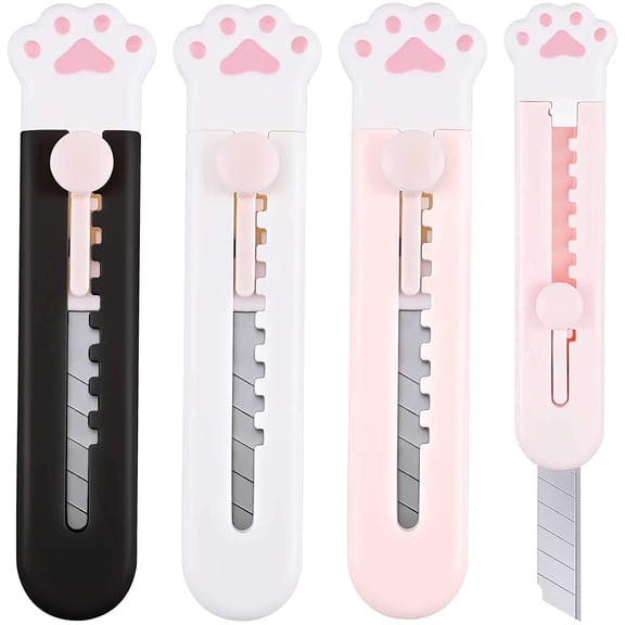 Pawlora 2026 New Utility Retractable Knives Cartoon Cat Lovely Paw Box Cutters Pointed Cute Cardboard Cutter Razor Knife Smooth Mechanism Cutter Utility Knife for Office Packages Opener Home