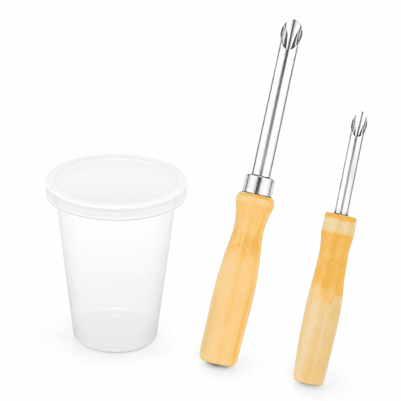 Pawlora 2Pack Stainless Steel Straw Hole Puncher,Circular Straw Hole Punch with Wood Handle,Lemonade Cup Holes Puncher for Lemonade Stand Supplies