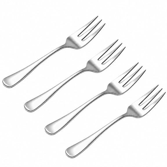 Pawlora Dessert Forks Set of 4,5.43"Stainless Steel Small Forks,Cake Pastry,Brushed Silver Finish Resists Fingerprints,Smooth Rounded Edges for Safe Grip,Ideal for Teatime,Parties,Desserts.