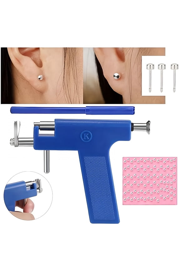 Ear Piercing Tool Kit, 98Pcs Ears Nose Navel Lip Piercer Machine Studs, Cartilage Piercing Kit Stainless Steel Body Hole Piercing Guns Stud Earrings (Blue)