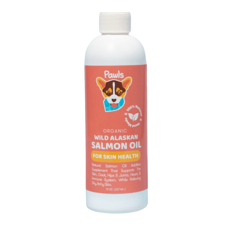 Pawls Organic Wild Alaskan Salmon Oil for Dogs Skin Health 8oz Plastic Bottle