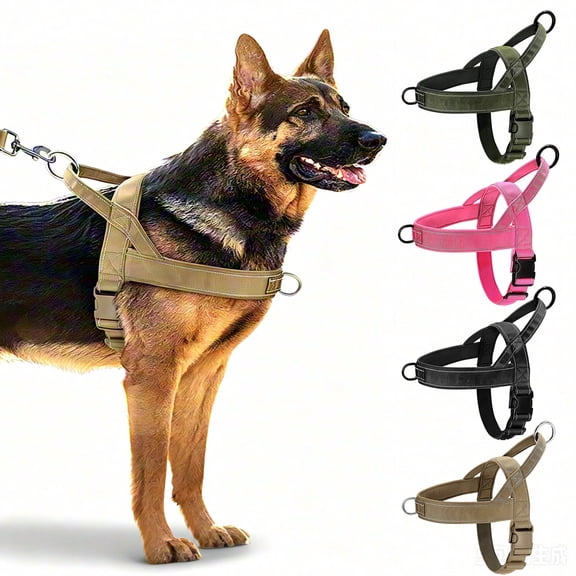 Pawly Lab Co No-Pull Harness, Reflective Adjustable Breathable Mesh Pet Vest, Easy On-Off Soft Padded Harness for Dogs, Front-Chest Attachment for Better Leash Manners (Khaki)