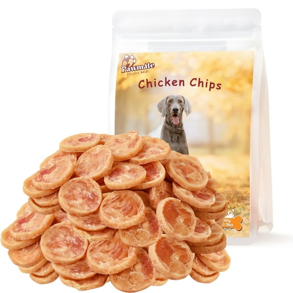 Pawmate Chicken Jerky Chicken Chips Dog Treats, Pure Chicken Free Grain Chew Training Snack for All Dog, 83-85ct