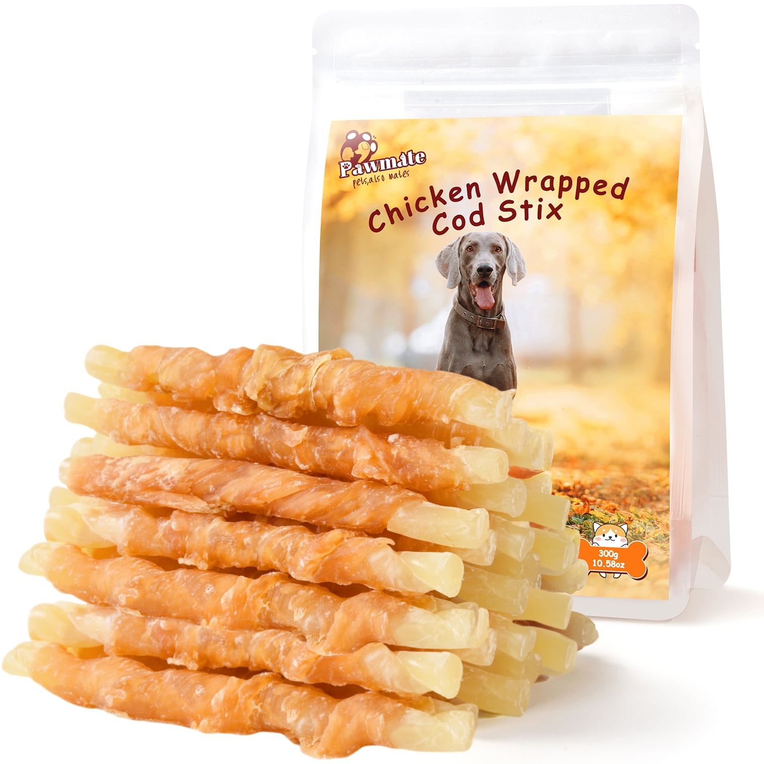 Walmart discount codes: Pawmate Chewable Chicken Wrapped Cod Sticks for Small Dogs and Puppies, Healthy Training Treats, 11 oz