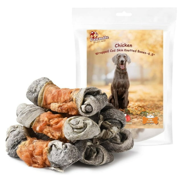 Pawmate Nutritious Shiny Coat Dog Treats, Chicken Wrapped Cod Skin 6.5