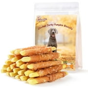 Pawmate Promote Digestion Natural Dog Treats, Chicken Wrapped Pumpkin Biscuits for All Dogs, 10.5 oz