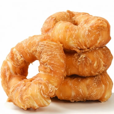 Pawmate Rawhide Dog Treats, Chicken Wrapped Rawhide Donuts, Long Lasting Chews for Medium Large Dogs, 4 Count