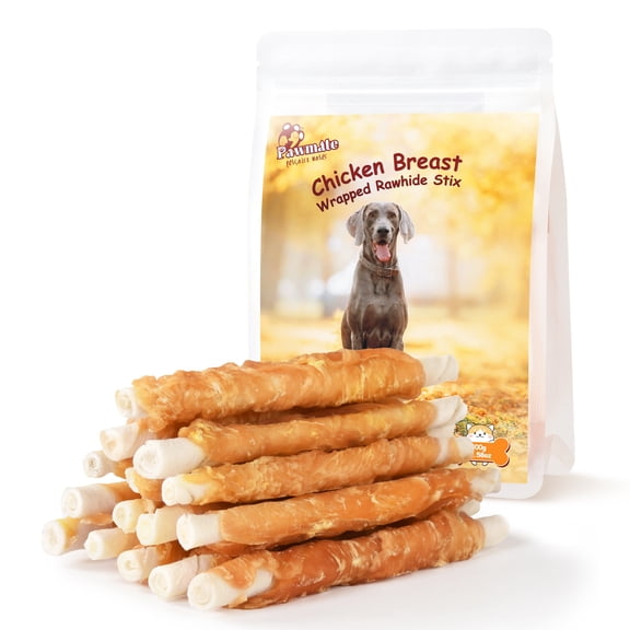 Pawmate Rawhide Dog Treats, Chicken Wrapped Rawhide Sticks, 5 Inch Long Lasting Chewy for All Dogs, 20ct Packet