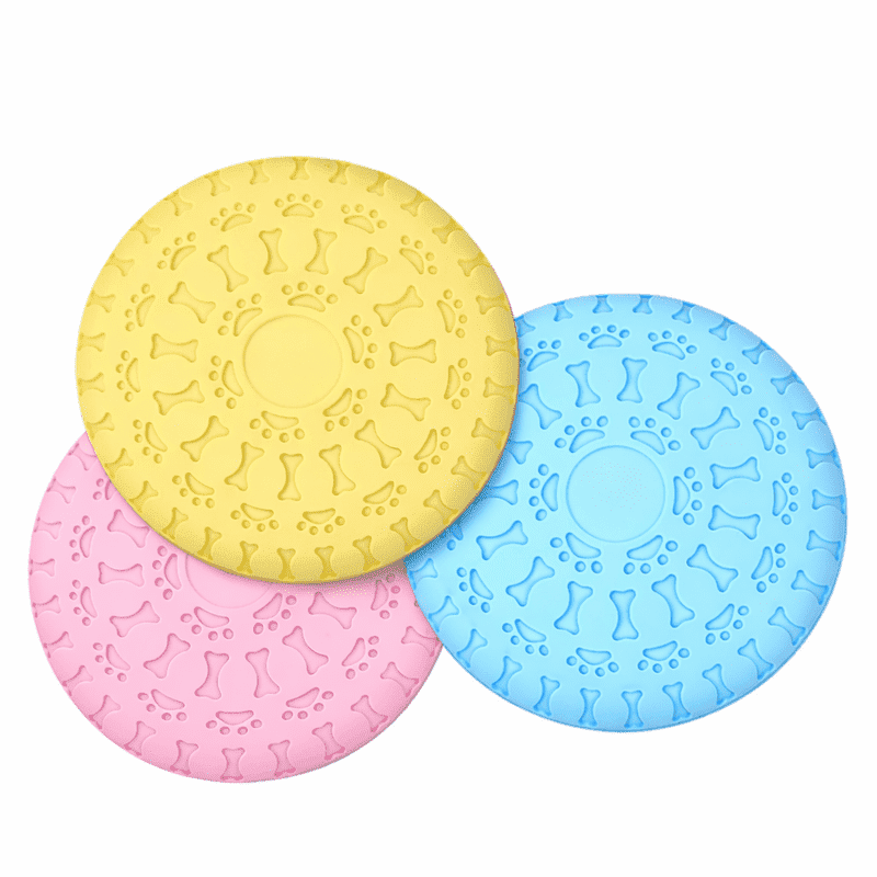Pawmelo TPR Dog Flying Disc 3-Pack, 8.98" Soft Fetch Frisbee, Floats in Water (Blue/Yellow/Pink)