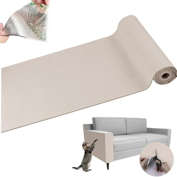 Self-Adhesive Cat Scratch Protector Carpet - Cut-to-Fit, DIY Customizable Protector for Furniture, Walls, Shelves & Couches (Beige, 15.7”*39.4”)