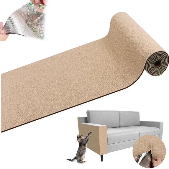 Self-Adhesive Cat Scratch Protector Carpet - Cut-to-Fit, DIY Customizable Protector for Furniture, Walls, Shelves & Couches((Khaki,15.7”*39.4”)