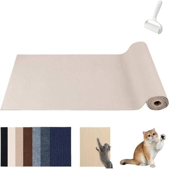 Pawmingle Cat Scratching Carpet, Pawmingle 1, Sticky Scratch Wall Mat for Cats, Trimmable Multifunctional Cat Scratching Carpet for Indoor Sofa Corner Furniture Protector (Beige, 15.7in*39.4in)