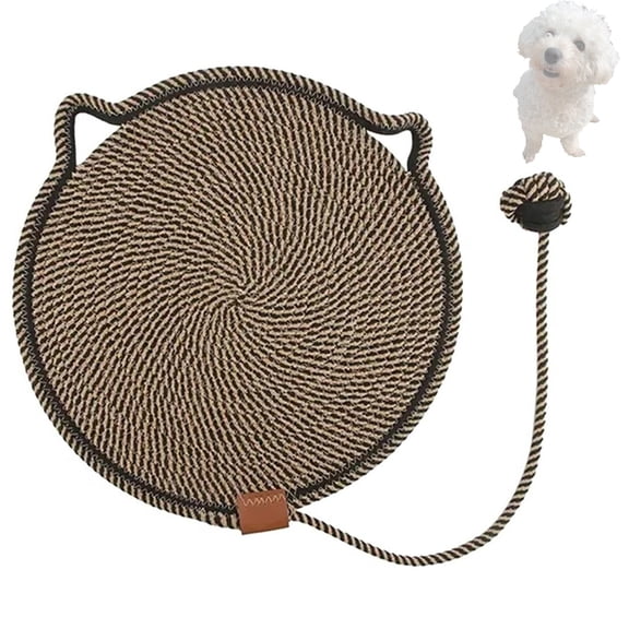 Pawmingle Cat Scratching Carpet Round Cotton Rope Mat with Hanging Ears and Ball, Wall Mounted Cat Scratch Pad for Indoor Use