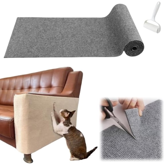 Pawmingle Cat Scratching Carpet, Self Adhesive Cats Scratches Mat, Trimmable Sisal Cat Scratching Mat for Furniture Protector (Gray, 15.7in*39.4in)