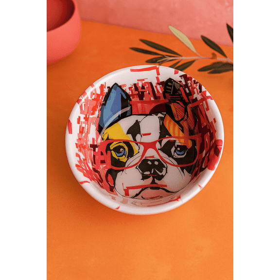 Pawpourri 950ml French Dog Printed Pet Bowl – Multicolor, 6" x 2.6" | Non-Slip Stainless Steel Bowl for Dogs & Cats | Easy to Clean & Durable