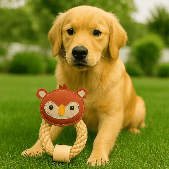 Pawpourri Owl Design Suede and Rope Chew Toy for Dogs and Cats