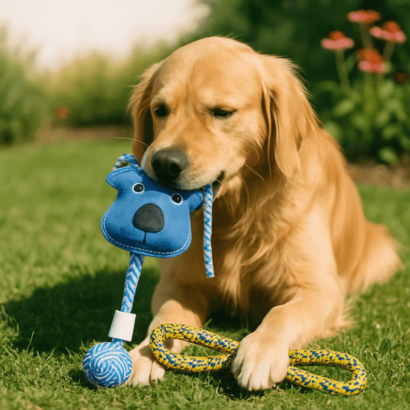 Pawpourri Squirrel Suede and Rope Toy for Dogs and Cats