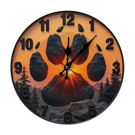 Pawprint Sunset Wall Clock 10 Inch Silent Non Ticking Round Clock Decoration for Living Room Kitchen Bedroom Bathroom Office Classroom