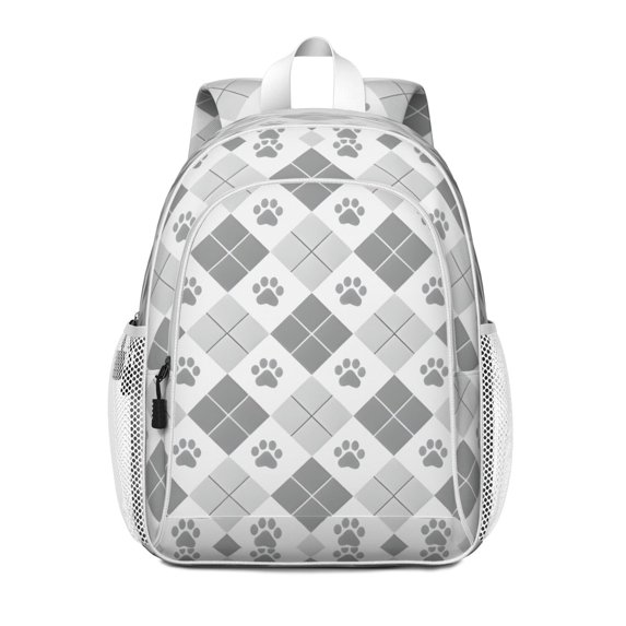 Pawprints Argyle Backpack for School,Cute School Bag,Schoolbag with Adjustable Shoulder Straps & Padded Back,15"x11.42"x5.5"