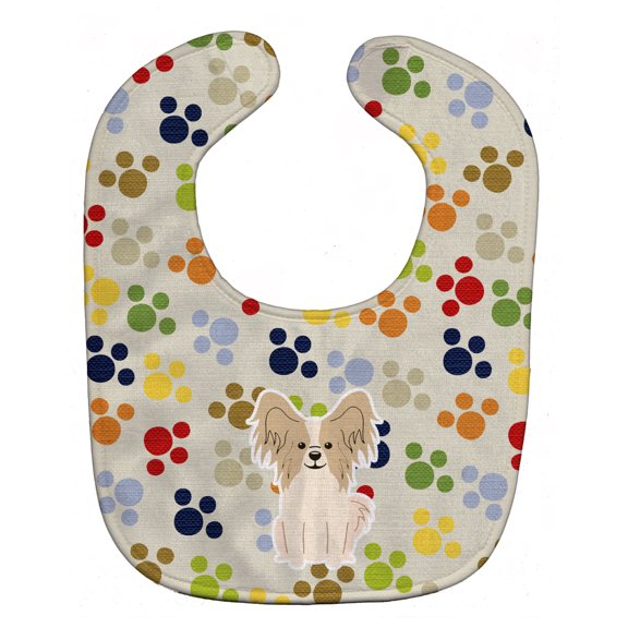 Pawprints Papillon Sable White Baby Bib
