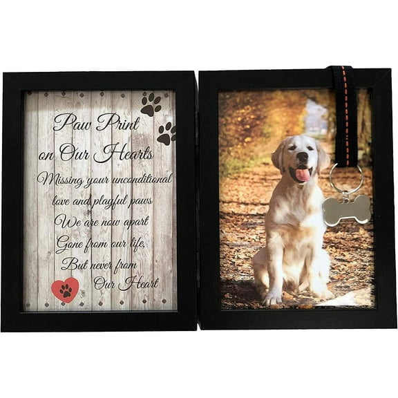 Pawprints Remembered Pet Memorial 5"x7" Picture Frame for Dog or Cat w/ Ribbon and Tag