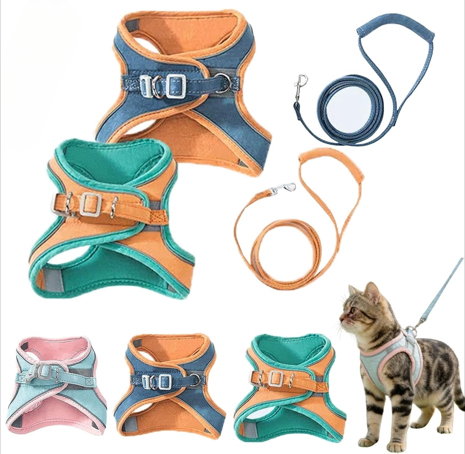 Pawras Cat Harness and Leash, Escape-Proof Vest Style Cat Harness and Leash, Breathable Soft Adjustable Escape Proof Cats Leash, Easy to Wear for Outdoor Walking