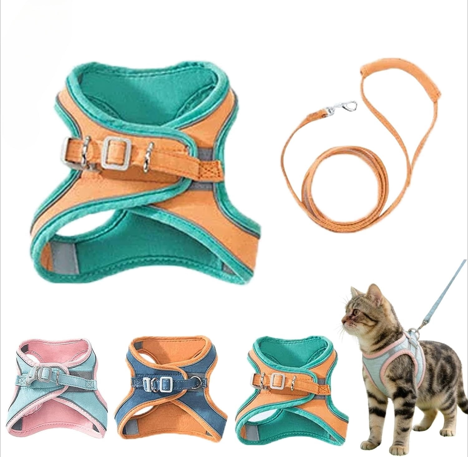 Pawras Cat Harness and Leash, Escape-Proof Vest Style Cat Harness and Leash, Breathable Soft Adjustable Escape Proof Cats Leash, Easy to Wear for Outdoor Walking