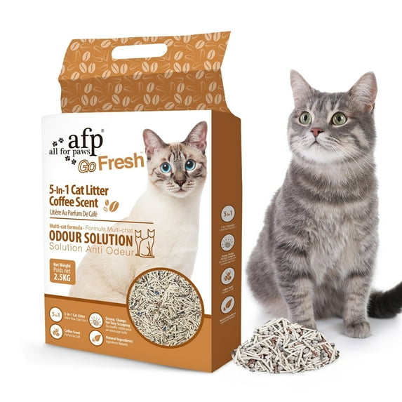 All For Paws 5-in-1 Tofu Cat Litter, Flushable | Dust-Free | Rapid Clumping | 7/24 Odor Control Nature Pellet Kitty Litter, Coffee Scent, 5.5lb/Pack
