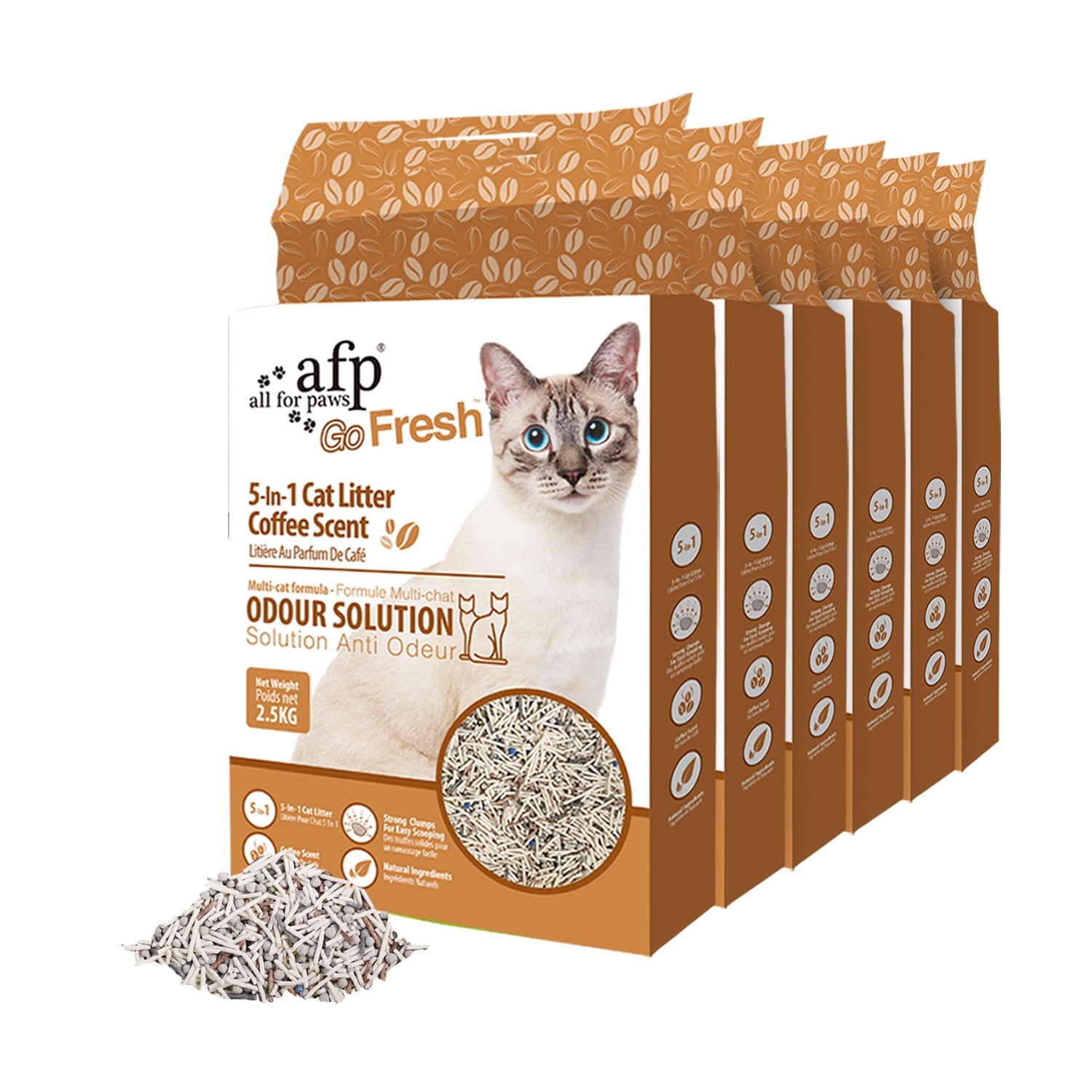 All For Paws 5-in-1 Tofu Cat Litter, Flushable | Dust-Free | Rapid Clumping | 7/24 Odor Control Nature Pellet Kitty Litter, Coffee Scent, 33 lbs (5.5lb/Pack)