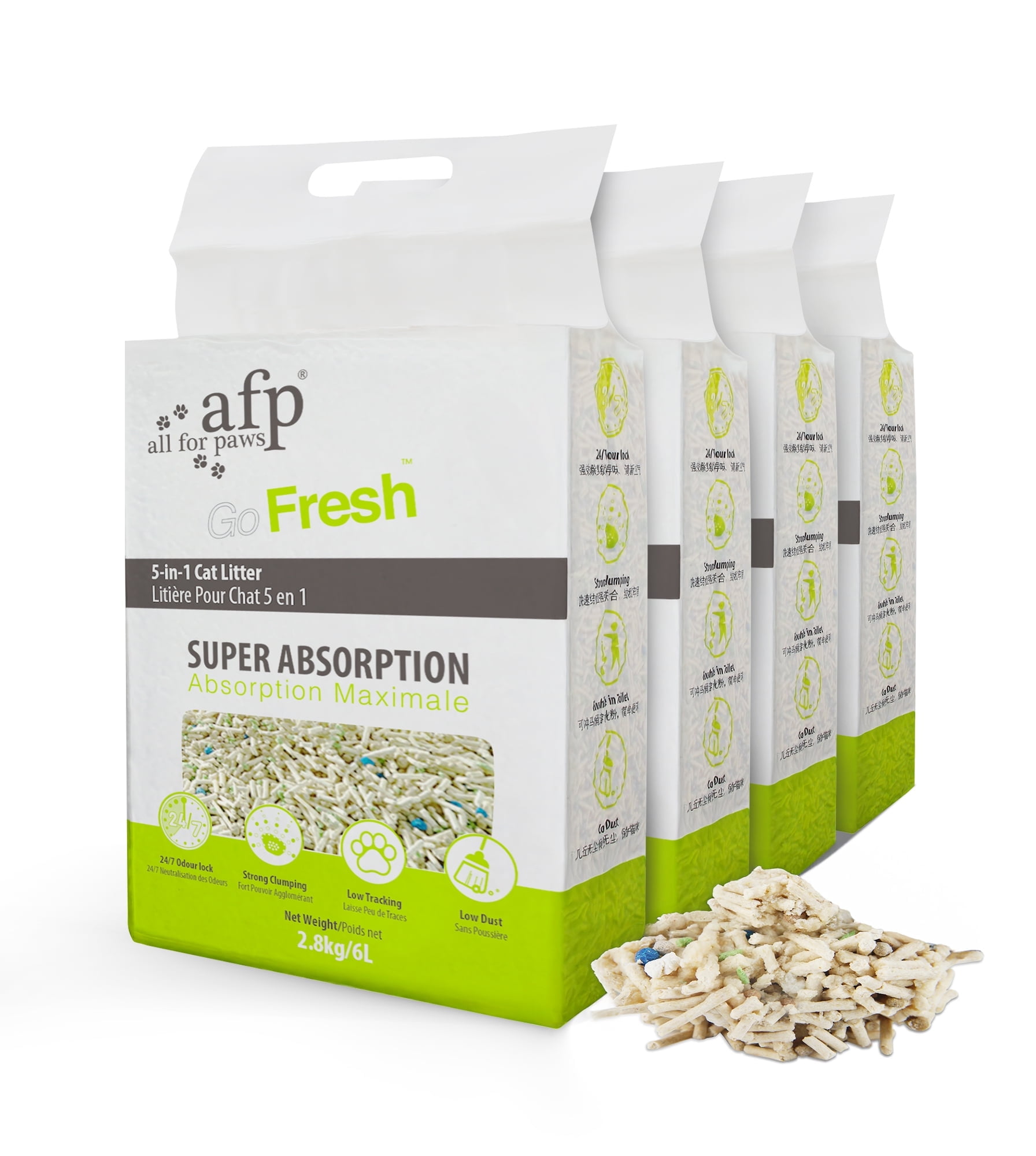 All For Paws 5-in-1 Tofu Cat Litter, Rapid Clumping |Flushable | Low Tracking| Dust-Free | |7/24 Odor Control Nature Pellet Kitty Litter, Unscented, 24.8 lb  (6.2 lb/ Pack)