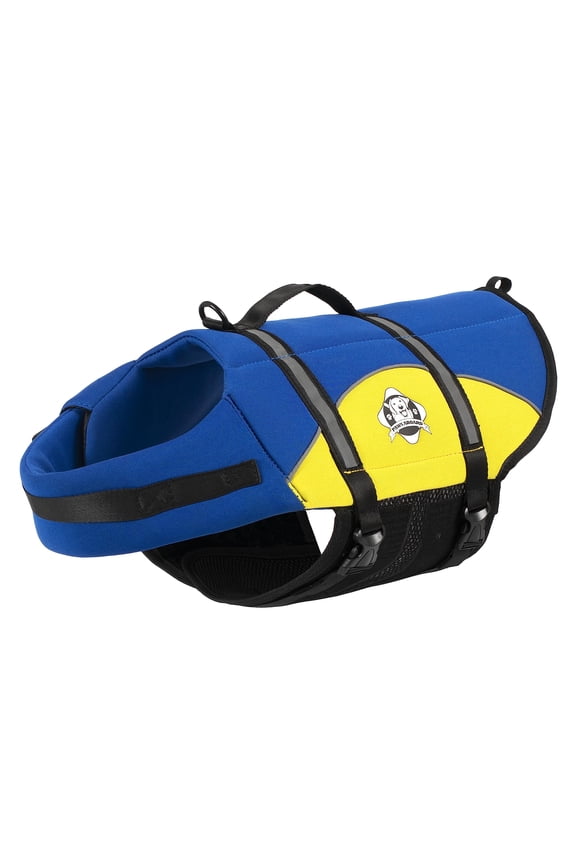 Dog Life Jacket - Keep Your Canine Safe with a Neoprene Life Vest - Designer Life Jackets - Perfect for Swimming and Boating - Blue and Yellow, X-Small