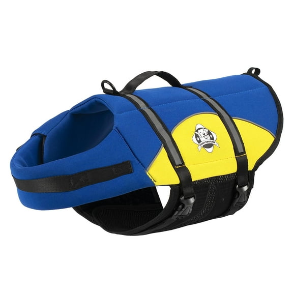 Paws Aboard Dog Life Jacket - Keep Your Canine Safe with a Neoprene Life Vest for All Sizes - From XX-Small to X-Large Designer Life Jackets - Perfect for Swimming and Boating - Blue/Yellow, Small