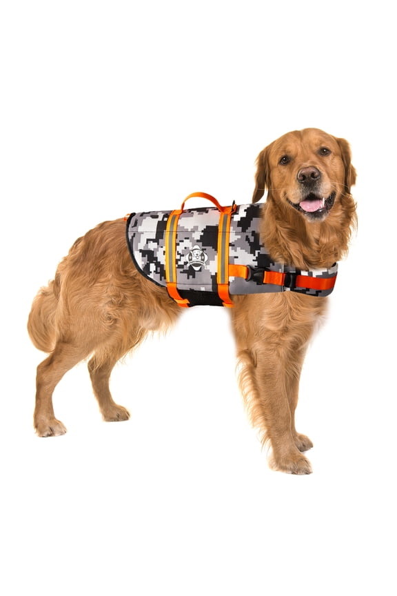 Dog Life Jacket - Keep Your Canine Safe with a Neoprene Life Vest for All Sizes - From XX-Small to X-Large Designer Life Jackets - Perfect for Swimming and Boating - Grey Camo, Large